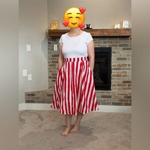 Red and White Striped Midi Dress